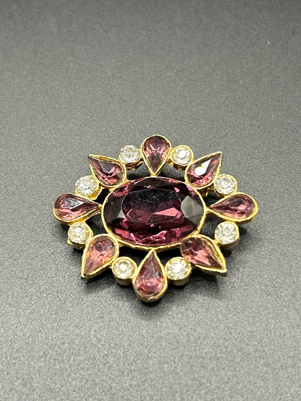 Elegant Gold-Tone Pink Gem Sunburst Brooch